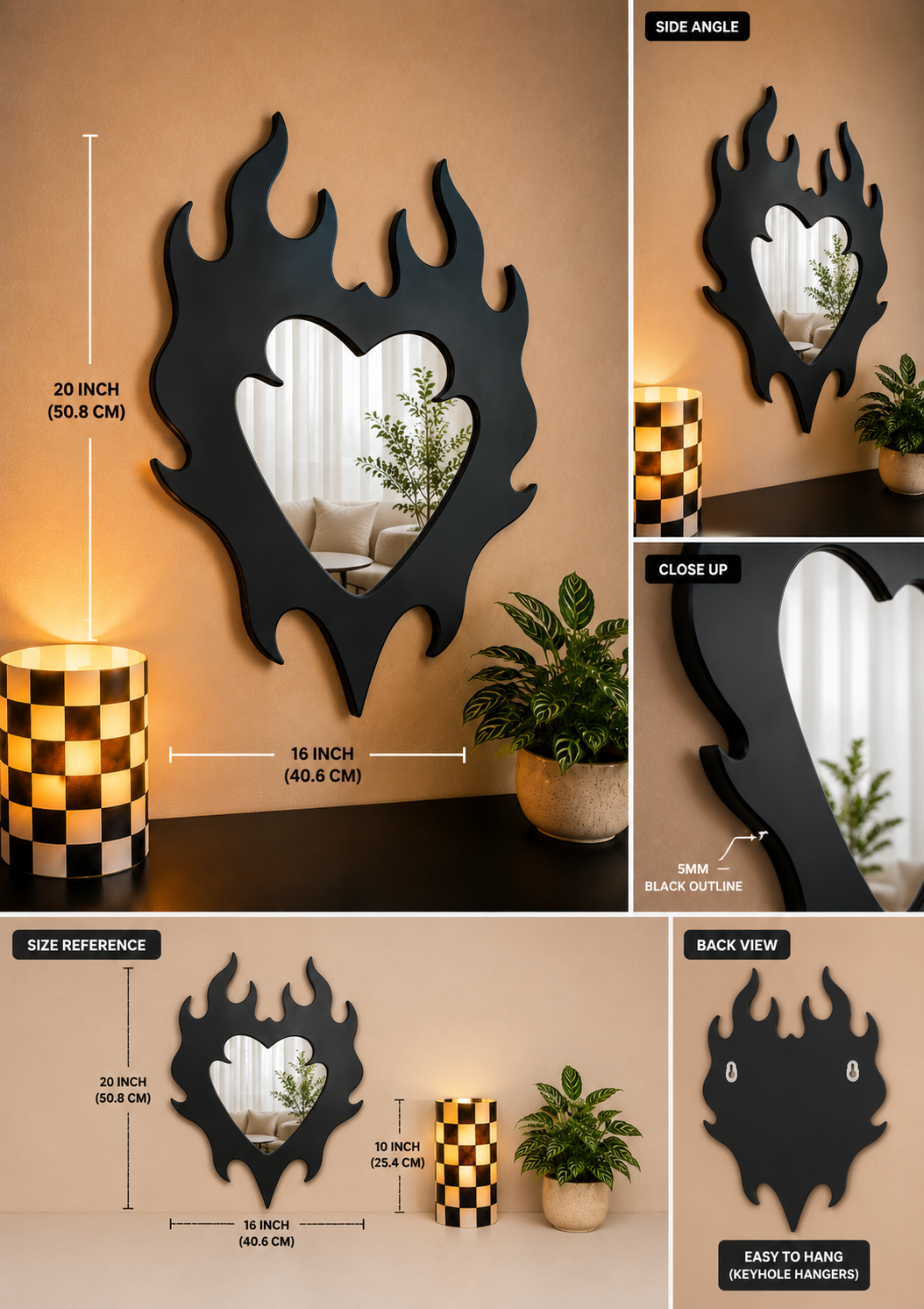 Flame Heart Mirror – Y2K Aesthetic Wall Mirror
