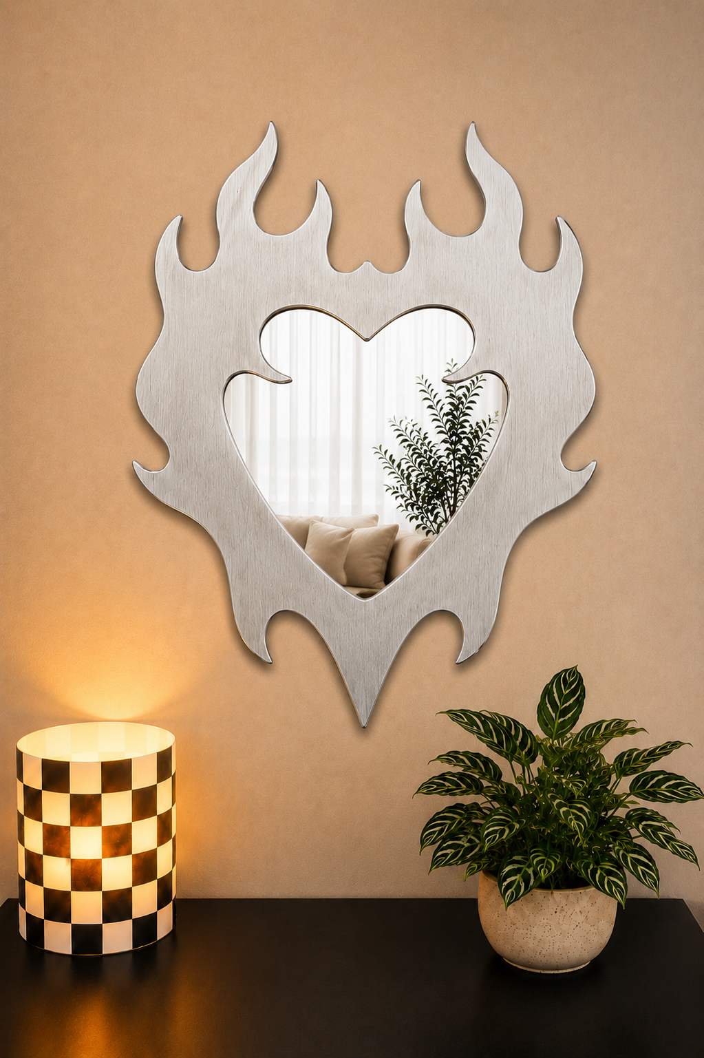 Flame Heart Mirror – Y2K Aesthetic Wall Mirror