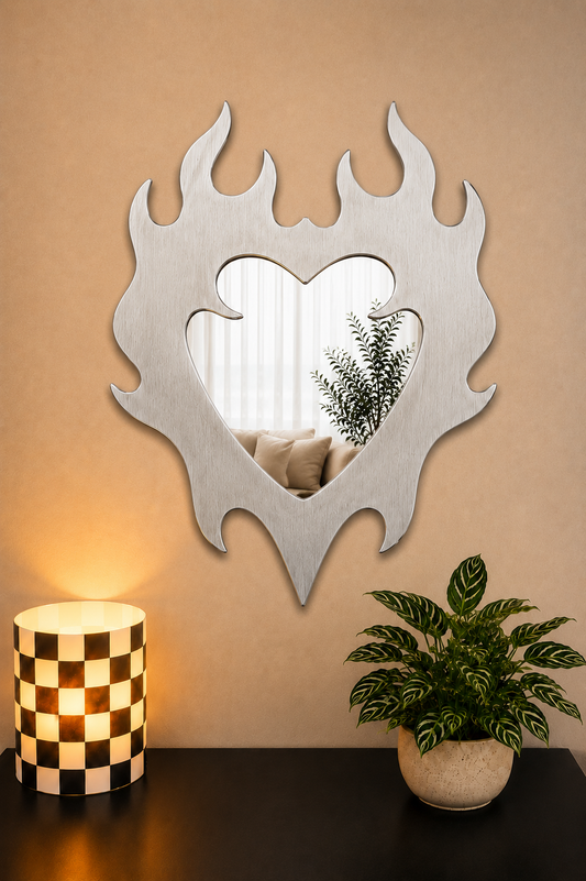 Flame Heart Mirror – Y2K Aesthetic Wall Mirror