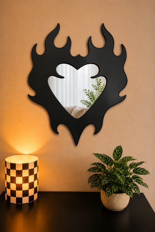 Flame Heart Mirror – Y2K Aesthetic Wall Mirror