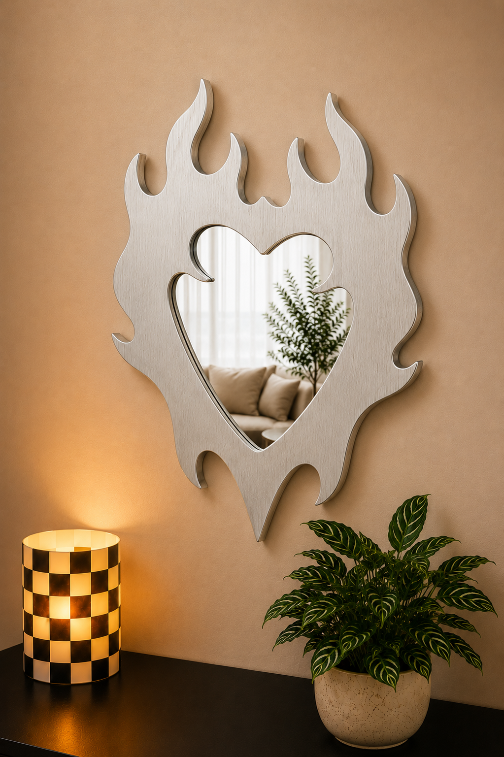 Flame Heart Mirror – Y2K Aesthetic Wall Mirror